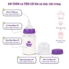 Bình Sữa Cổ Rộng PP Mama’s Choice 180ml 240ml, Núm Ti Siêu Mềm Mô Phỏng Núm Ti Mẹ, Kết Hợp Van Chống Sặc An Toàn