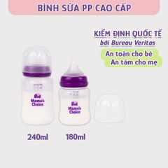 Bình Sữa Cổ Rộng Mama's Choice Núm Ti Lansinoh, Chất Liệu PP Dung Tích 180ml 240ml, Núm Ty Size S M L