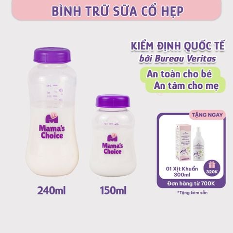 Bình Trữ Sữa Cổ Hẹp Mama's Choice 150ml–240ml, Bình Đựng Sữa Tương Thích Máy Hút Sữa Medela, Unimom, Real Bubee, Ameda