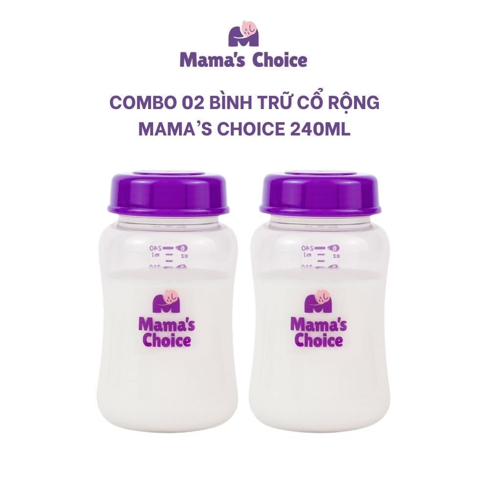 Bình Trữ Sữa Cổ Rộng Mama's Choice 180ml–240ml, Tương Thích Máy Hút Sữa Spectra, Avent, Fatz, Rozabi, Cimilre, BioHealth