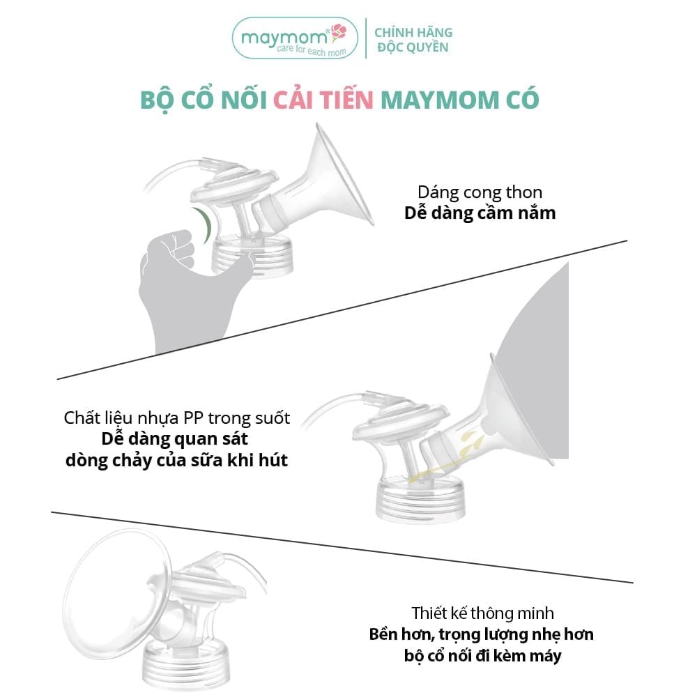 Cổ Nối Máy Hút Sữa Cổ Rộng 3 Chi Tiết Thương Hiệu Maymom, Tương Thích Máy Spectra, Avent, Fazt, Rozabi