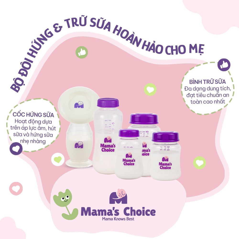 Cốc Hứng Sữa Bình Trữ Sữa Mama's Choice, Combo Hứng Sữa Trữ Sữa Tiện Lợi Cho Mẹ, Kiểm Định An Toàn Cho Bé