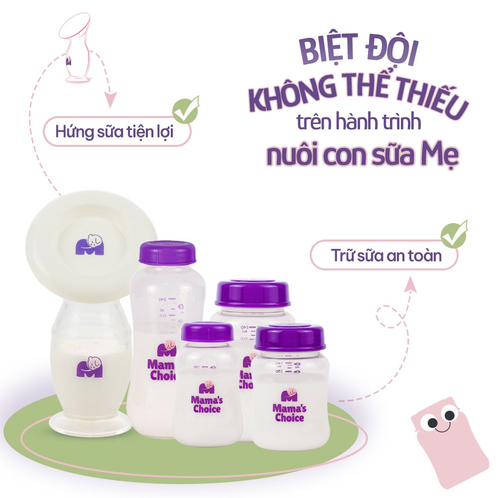 Cốc Hứng Sữa Bình Trữ Sữa Mama's Choice, Combo Hứng Sữa Trữ Sữa Tiện Lợi Cho Mẹ, Kiểm Định An Toàn Cho Bé