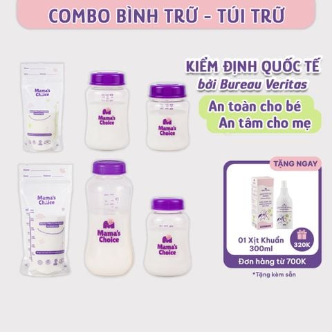 Combo Bình Trữ Sữa và Túi Trữ Sữa Mama’s Choice, Bảo Quản và Đựng Sữa Mẹ, Kiểm Định An Toàn Quốc Tế Bureau Veritas