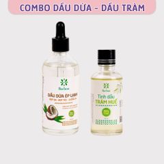 Combo Dầu Dừa Ép Lạnh (100ml) và Tinh Dầu Tràm Huế (50ml) Thương Hiệu Herbee, Combo Massage & Giữ Ấm Cho Mẹ Bé