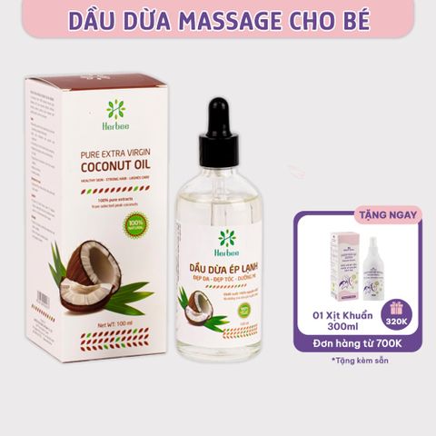 Dầu Dừa Ép Lạnh Herbee 2in1, Massage Cho Trẻ Sơ Sinh, Hỗ Trợ Mẹ Phục Hồi Nứt Đầu Ti và Cổ Gà Nhẹ (100ml)