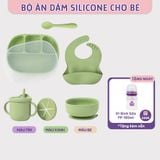 Bộ Ăn Dặm Cho Bé Thương Hiệu Mama's Choice, Combo Bát-Khay-Yếm-Thìa-Cốc Silicone Cao Cấp