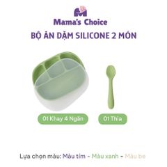 Bộ Ăn Dặm Cho Bé Thương Hiệu Mama's Choice, Combo Bát-Khay-Yếm-Thìa-Cốc Silicone Cao Cấp