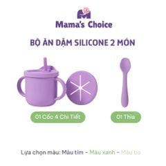Bộ Ăn Dặm Cho Bé Thương Hiệu Mama's Choice, Combo Bát-Khay-Yếm-Thìa-Cốc Silicone Cao Cấp