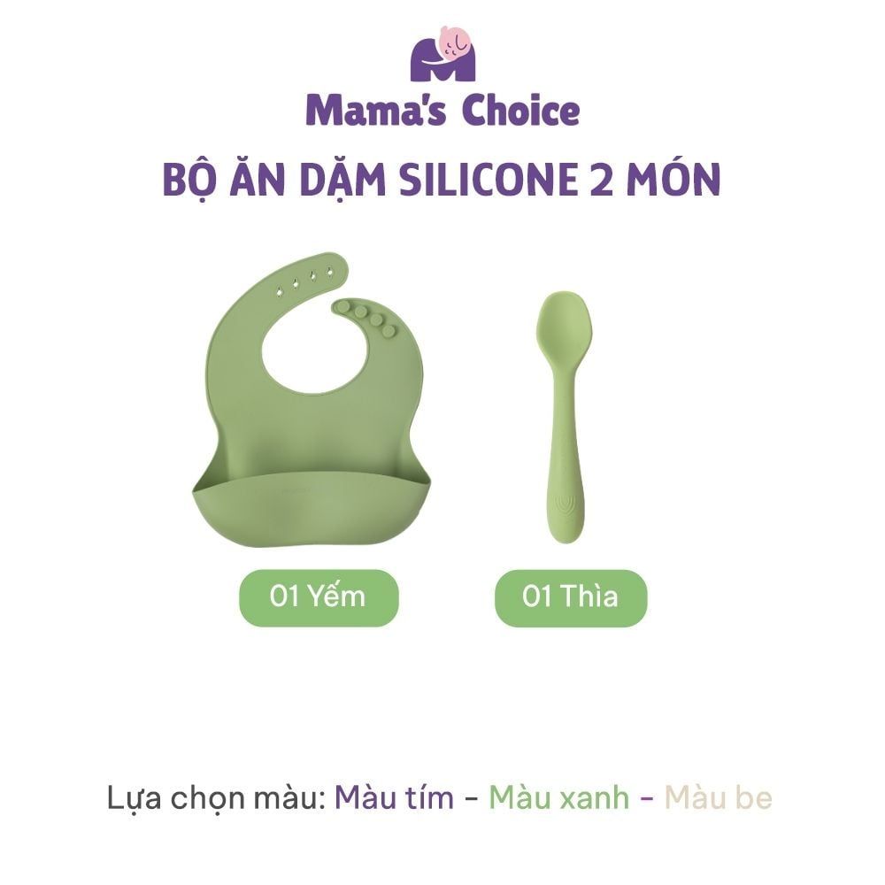 Bộ Ăn Dặm Cho Bé Thương Hiệu Mama's Choice, Combo Bát-Khay-Yếm-Thìa-Cốc Silicone Cao Cấp