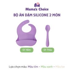 Bộ Ăn Dặm Cho Bé Thương Hiệu Mama's Choice, Combo Bát-Khay-Yếm-Thìa-Cốc Silicone Cao Cấp