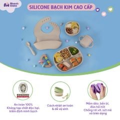 Bộ Ăn Dặm Cho Bé Thương Hiệu Mama's Choice, Combo Bát-Khay-Yếm-Thìa-Cốc Silicone Cao Cấp