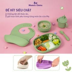 Bộ Ăn Dặm Cho Bé Thương Hiệu Mama's Choice, Combo Bát-Khay-Yếm-Thìa-Cốc Silicone Cao Cấp
