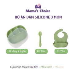 Bộ Ăn Dặm Cho Bé Thương Hiệu Mama's Choice, Combo Bát-Khay-Yếm-Thìa-Cốc Silicone Cao Cấp
