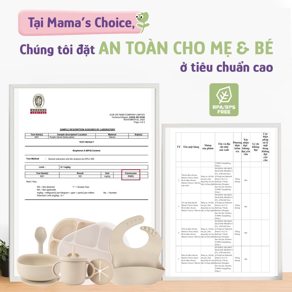 Bộ Ăn Dặm Cho Bé Thương Hiệu Mama's Choice, Combo Bát-Khay-Yếm-Thìa-Cốc Silicone Cao Cấp