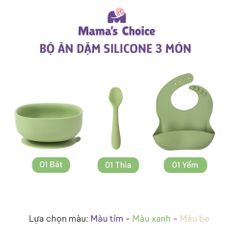 Bộ Ăn Dặm Cho Bé Thương Hiệu Mama's Choice, Combo Bát-Khay-Yếm-Thìa-Cốc Silicone Cao Cấp