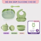 Bộ Ăn Dặm Cho Bé Thương Hiệu Mama's Choice, Combo Bát-Khay-Yếm-Thìa-Cốc Silicone Cao Cấp
