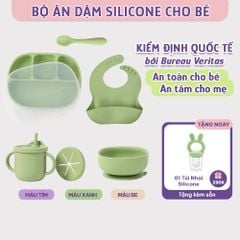 Bộ Ăn Dặm Cho Bé Thương Hiệu Mama's Choice, Combo Bát-Khay-Yếm-Thìa-Cốc Silicone Cao Cấp