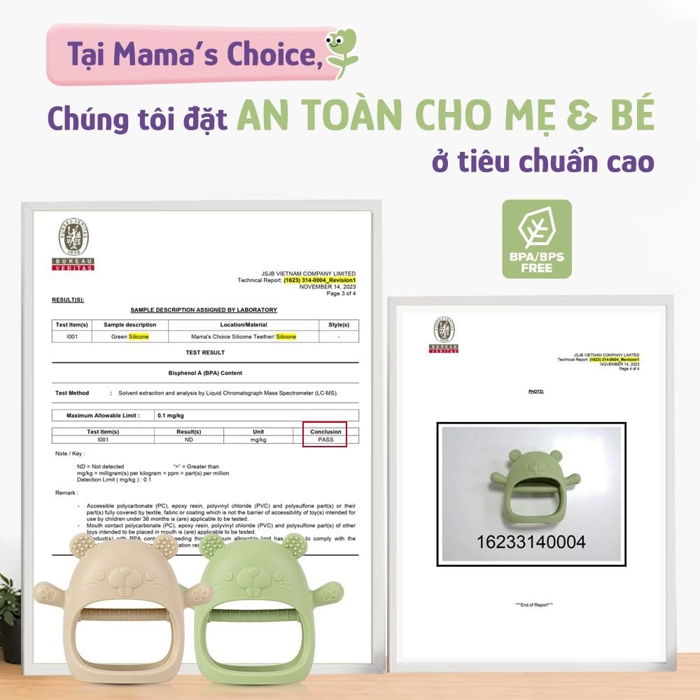 Gặm Nướu Mama's Choice Cao Cấp Cho Bé, Kiểm Định An Toàn Quốc Tế, Chất Liệu Silicone Bạch Kim, Có Hộp Bảo Quản