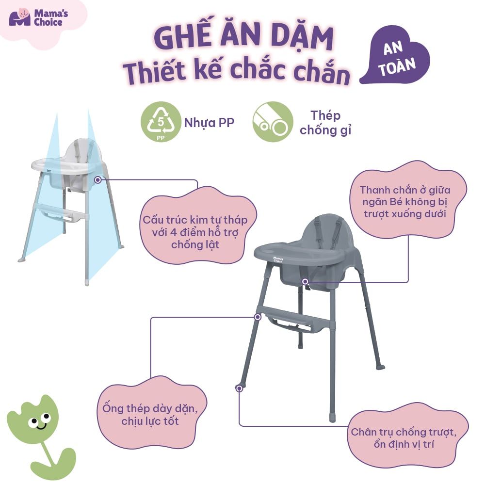 Ghế Ăn Dặm Mama's Choice, Ghế Cho Bé Tập Ăn Dặm, Kiểu Dáng Chắc Chắn Dễ Tháo Lắp và Vệ Sinh