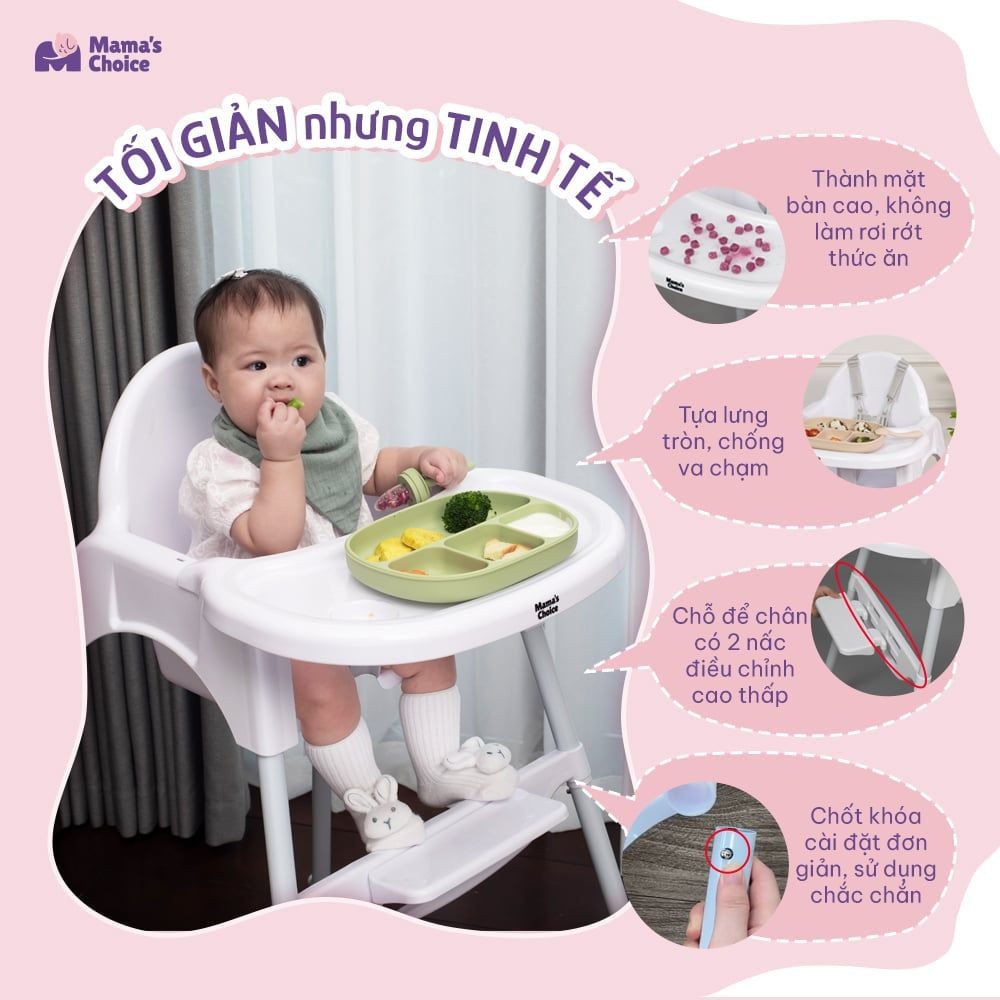 Ghế Ăn Dặm Mama's Choice, Ghế Cho Bé Tập Ăn Dặm, Kiểu Dáng Chắc Chắn Dễ Tháo Lắp và Vệ Sinh