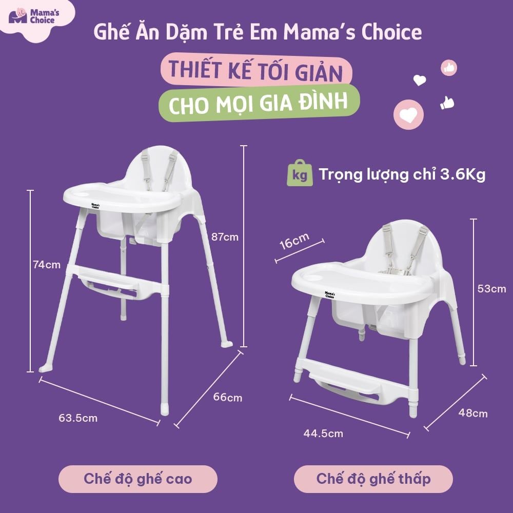 Ghế Ăn Dặm Mama's Choice, Ghế Cho Bé Từ 6 Tháng, Chắc Chắn, Dễ Tháo Lắp & Vệ Sinh