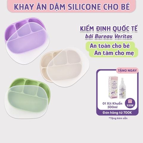 Khay Ăn Dặm Silicone Mama's Choice, Giúp Bé Ăn Dặm Dễ Dàng Với Thiết Kế Đặc Biệt Đế Hít Chống Trượt Đổ và Nắp Đậy