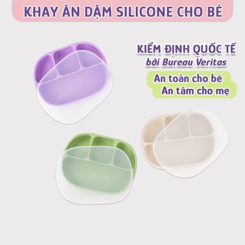 Khay Ăn Dặm Silicone Mama's Choice, Giúp Bé Ăn Dặm Dễ Dàng Với Thiết Kế Đặc Biệt Đế Hít Chống Trượt Đổ và Nắp Đậy