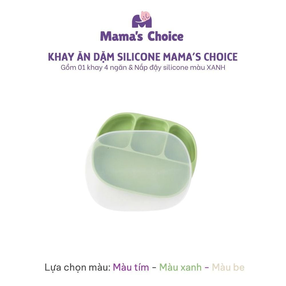 Bộ Ăn Dặm Cho Bé Thương Hiệu Mama's Choice, Combo Bát-Khay-Yếm-Thìa-Cốc Silicone Cao Cấp