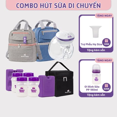 Hút Sữa Di Chuyển Mama’s Choice, Combo Thiết Kế Nhỏ Gọn, Hút Sữa Mọi Lúc Mọi Nơi, Bảo Quản Sữa Mẹ Lên Đến 14 Tiếng