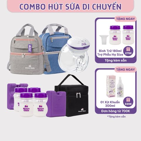Hút Sữa Di Chuyển Mama’s Choice, Combo Thiết Kế Nhỏ Gọn, Hút Sữa Mọi Lúc Mọi Nơi, Bảo Quản Sữa Mẹ Lên Đến 14 Tiếng