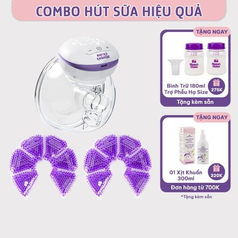 Combo Hút Sữa Hiệu Quả, Máy Hút Sữa Không Dây và Túi Chườm Thông Tắc Tia Mama's Choice, Hút Sữa Năng Suất Mẹ Nhàn Tênh