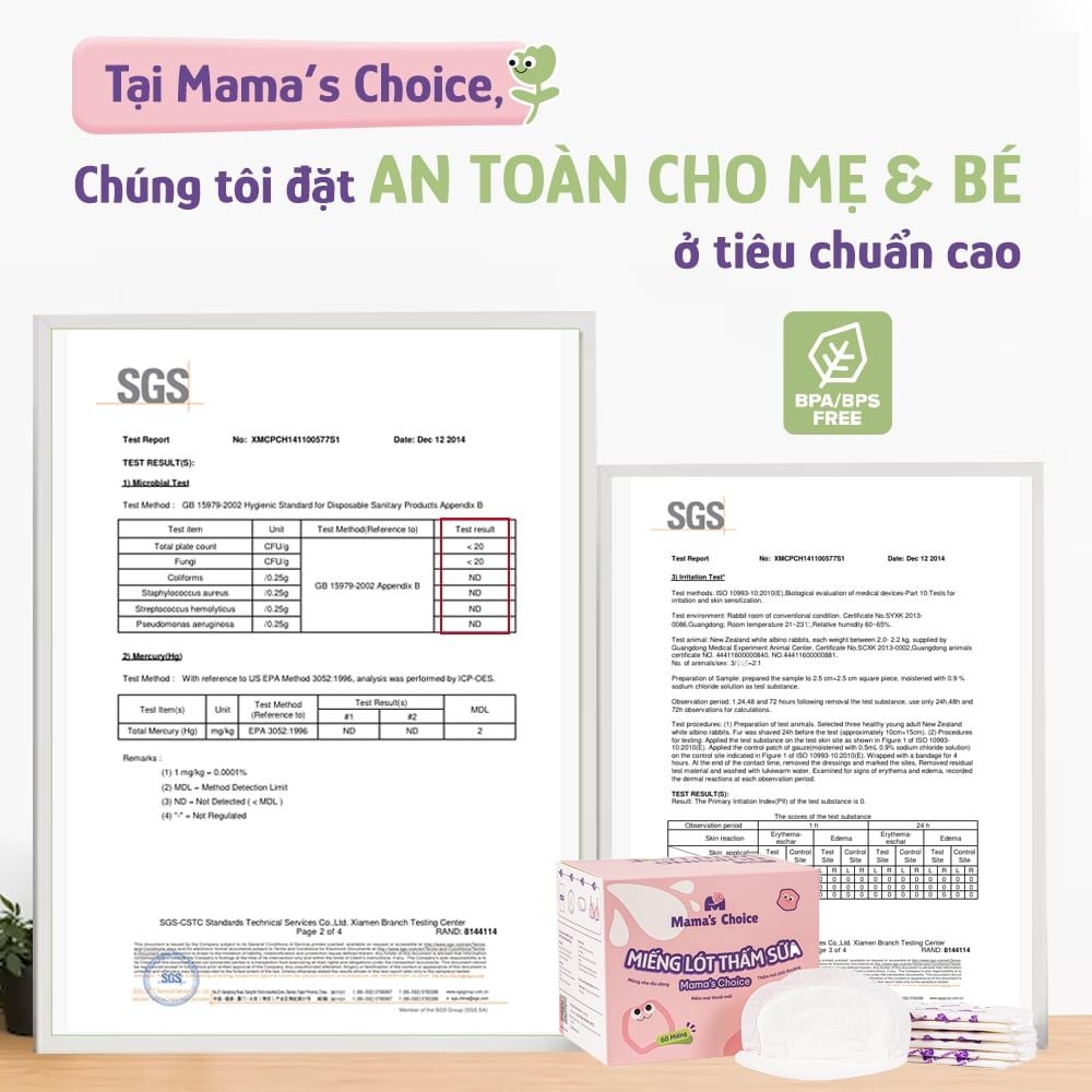 Miếng Lót Thấm Sữa Mama's Choice, Tấm Lót Thấm Hút Sữa Mẹ, Mỏng Nhẹ và Bám Dính Tốt (Hộp 60 Miếng)