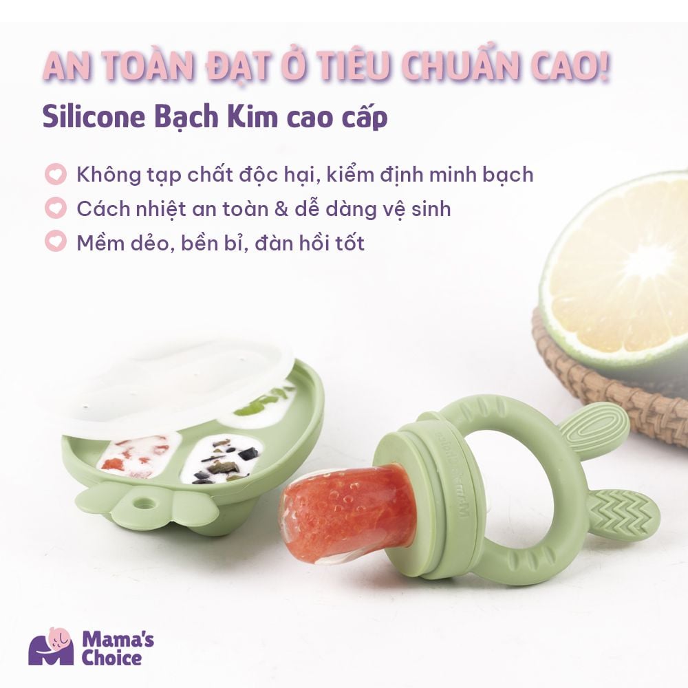Túi Nhai Ăn Dặm Mama's Choice Cho Bé, Núm Nhai Hoa Quả Chống Hóc, Tặng Kèm 3 Size Núm Phù Hợp Bé Từ 4 Tháng Tuổi