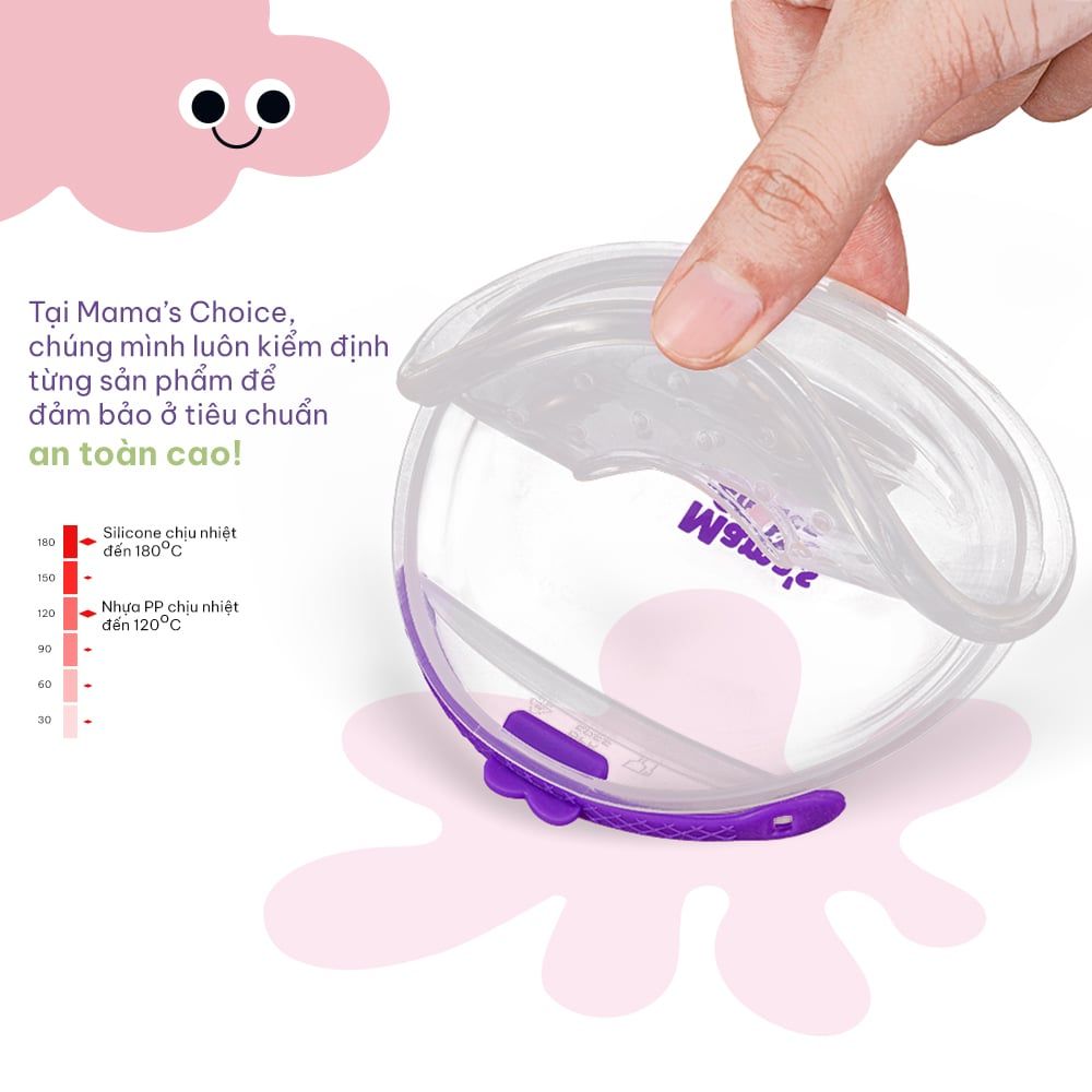 Phễu Hứng Sữa Mama's Choice, Chất Liệu Silicone Cao Cấp, Có Nút Đậy Chống Tràn và Dây Đeo Chống Rơi (Hộp 2 Cái)