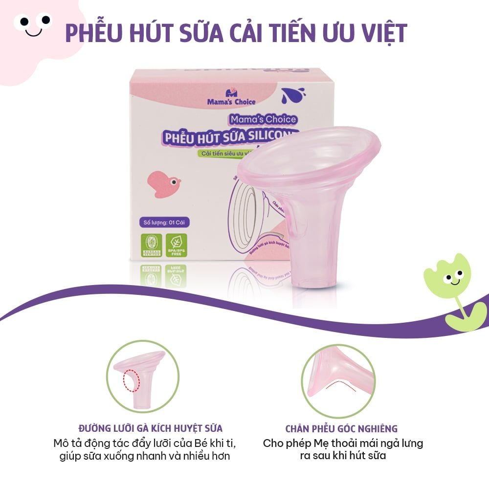 Phụ Kiện Hút Sữa Cải Tiến Phễu Silicone Cho Máy Spectra, Avent, Fazt, Rozabi, Vắt Sữa Êm Ái, Kiểm Định An Toàn Quốc Tế