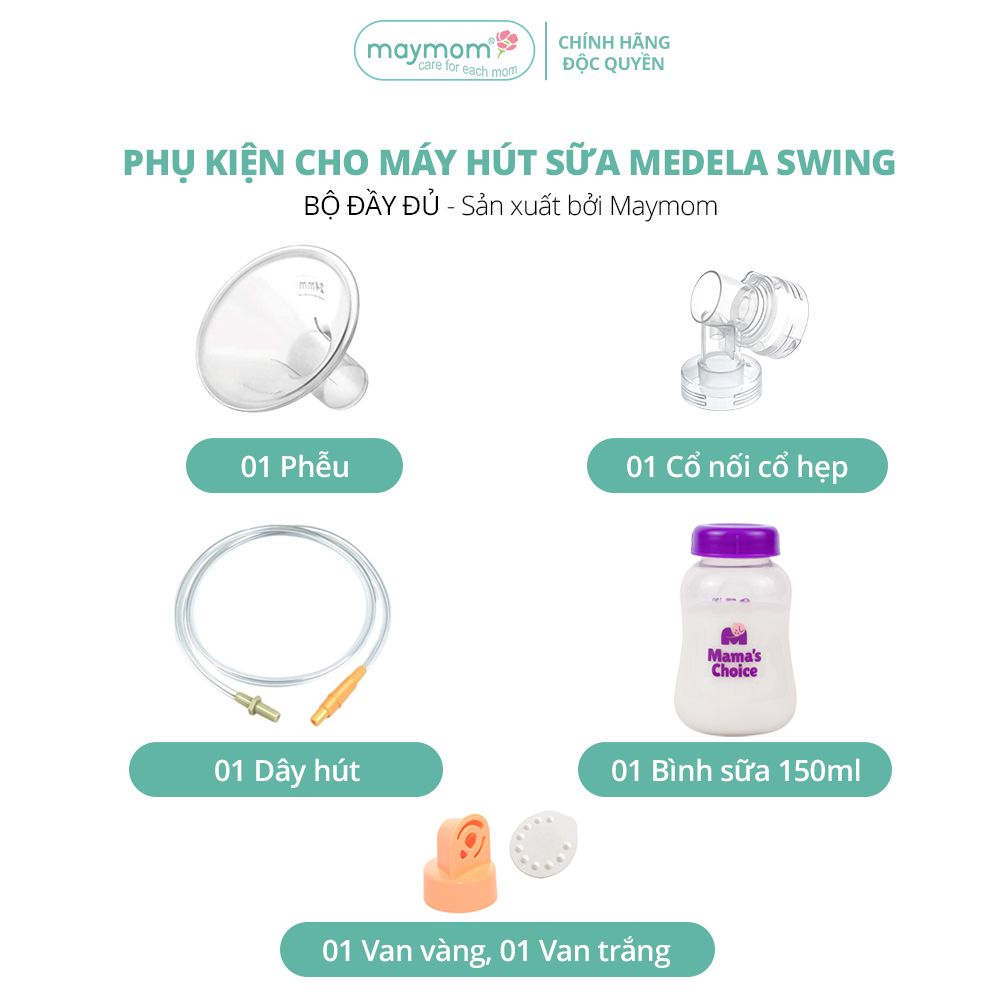 Bộ Phụ Kiện Máy Hút Sữa Medela Swing Thương Hiệu Maymom, Phễu Size Từ 10-32mm
