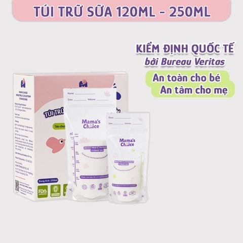 Túi Trữ Sữa Mama's Choice Dung Tích 120ml-250ml, Bảo Quản Sữa Mẹ An Toàn, 2 Khóa Zipper Chống Rò Rỉ (Hộp 30 túi)
