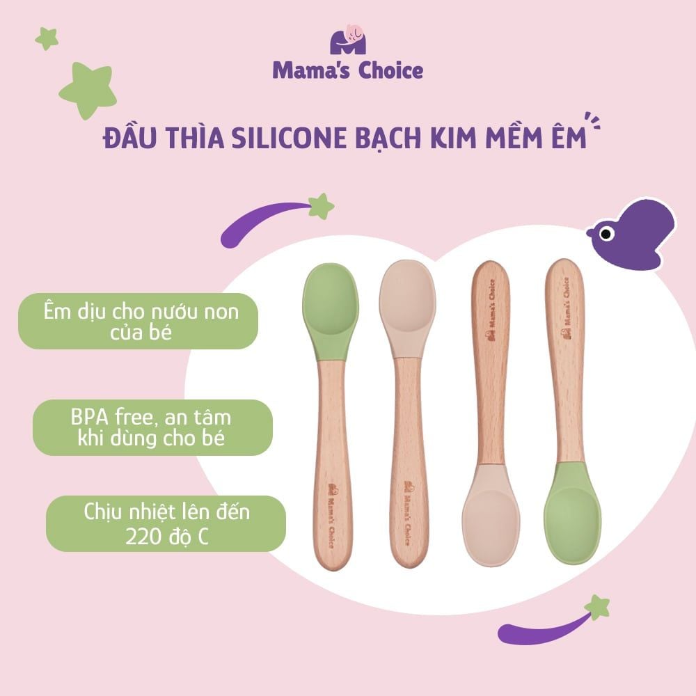 [Mẫu mới] Thìa Ăn Dặm Silicone Mama's Choice, Chất Liệu Mềm Mại và An Toàn Kiểm Định Quốc Tế Bureau Veritas
