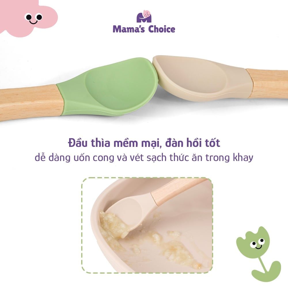 [Mẫu mới] Thìa Ăn Dặm Silicone Mama's Choice, Chất Liệu Mềm Mại và An Toàn Kiểm Định Quốc Tế Bureau Veritas