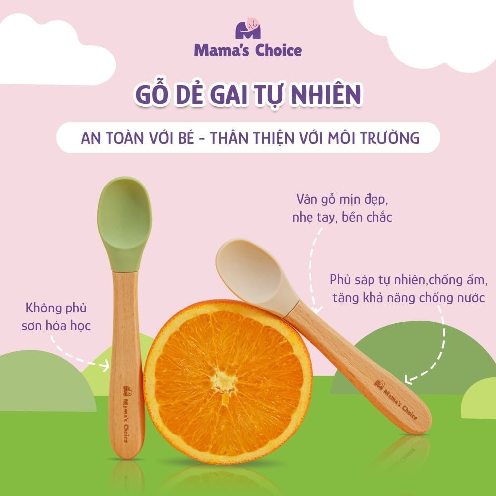 [Mẫu mới] Thìa Ăn Dặm Silicone Mama's Choice, Chất Liệu Mềm Mại và An Toàn Kiểm Định Quốc Tế Bureau Veritas