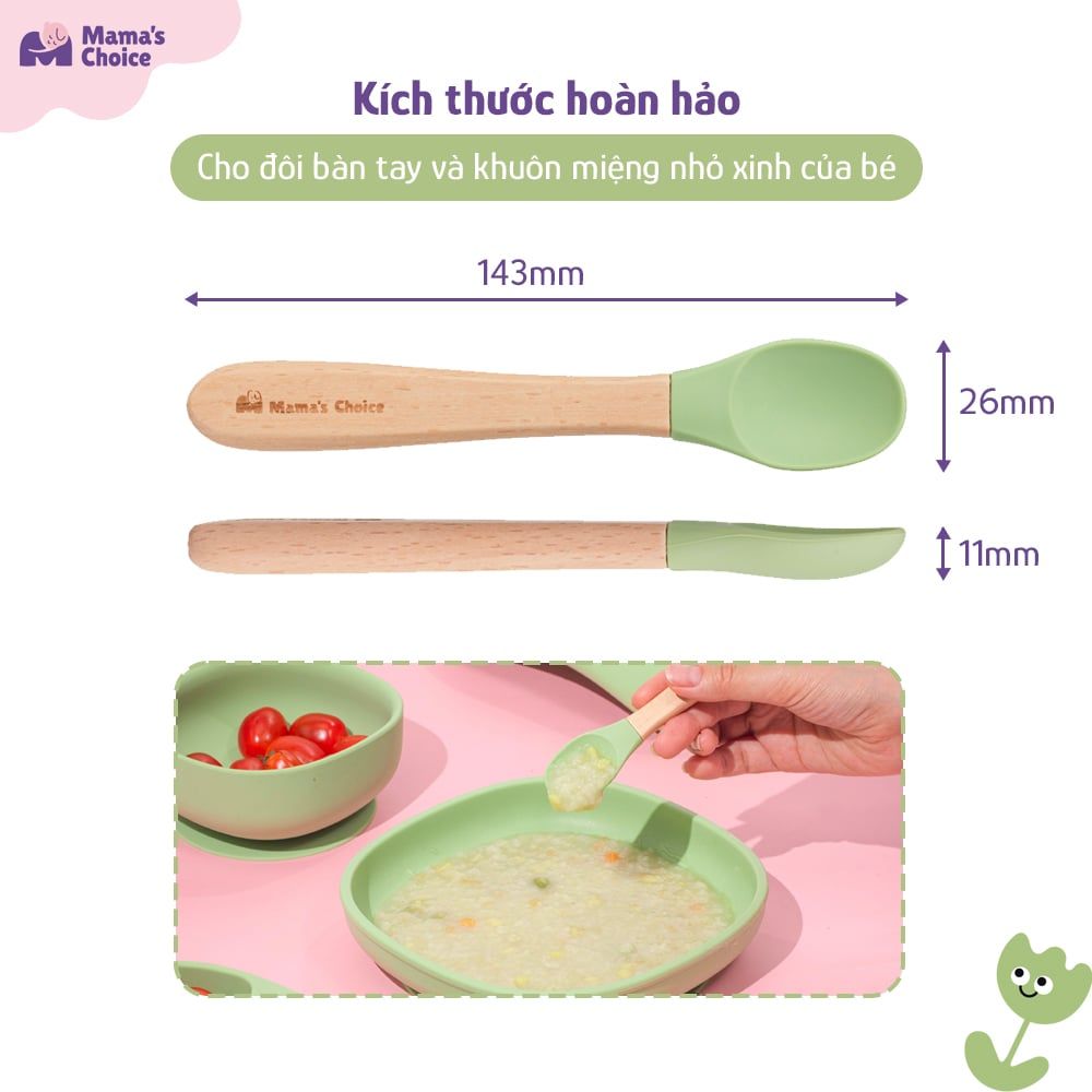 [Mẫu mới] Thìa Ăn Dặm Silicone Mama's Choice, Chất Liệu Mềm Mại và An Toàn Kiểm Định Quốc Tế Bureau Veritas