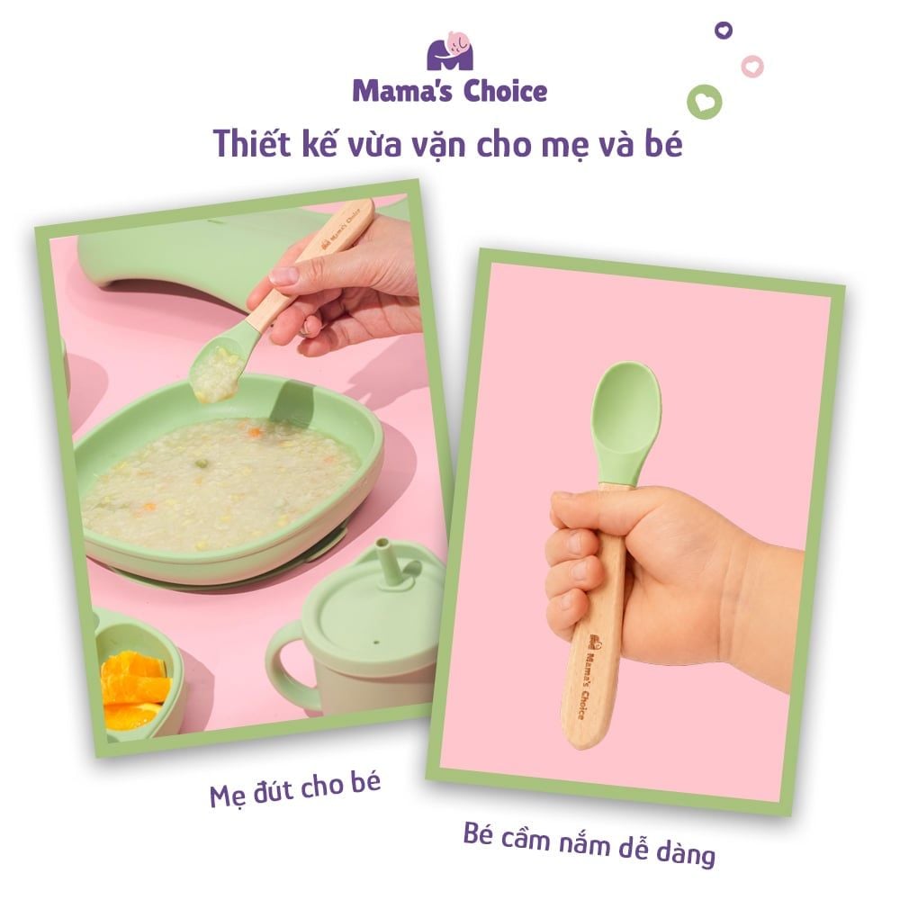 [Mẫu mới] Thìa Ăn Dặm Silicone Mama's Choice, Chất Liệu Mềm Mại và An Toàn Kiểm Định Quốc Tế Bureau Veritas