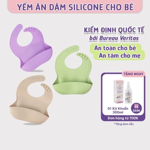 Yếm Ăn Dặm Silicone Mama's Choice Cao Cấp, Thiết Kế Đặc Biệt với Máng Chắn Thức Ăn và Nấc Điều Chỉnh Phù Hợp Với Bé
