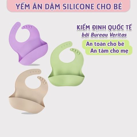 Yếm Ăn Dặm Silicone Mama's Choice Cao Cấp, Thiết Kế Đặc Biệt với Máng Chắn Thức Ăn và Nấc Điều Chỉnh Phù Hợp Với Bé