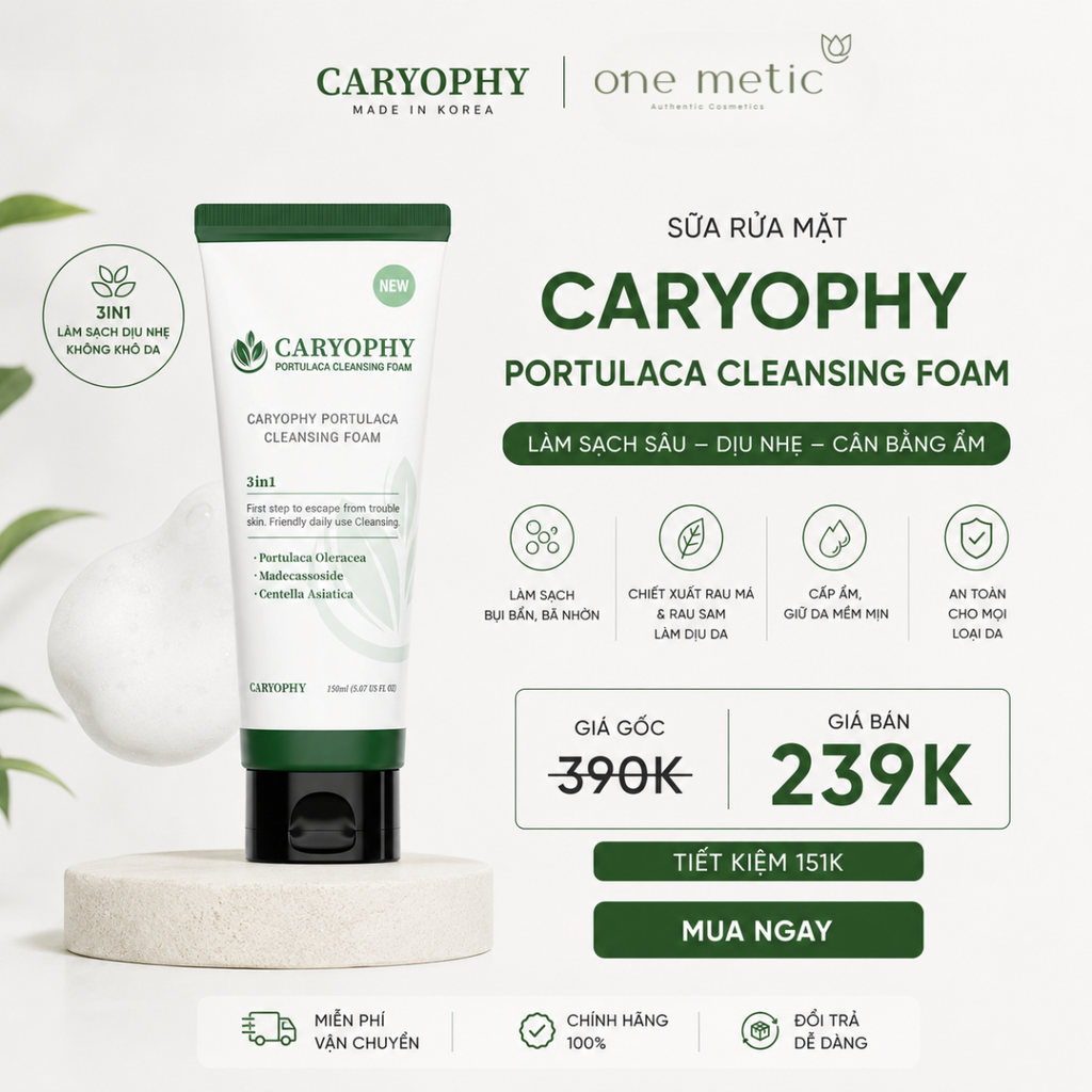 Sữa rửa mặt làm sạch da Caryophy 150ml (Caryophy Portulaca Cleansing Foam 150ml) (Chai)
