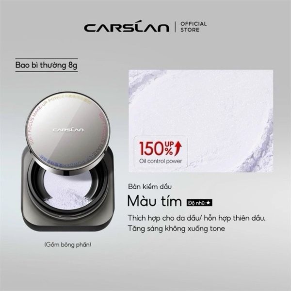 Phấn bột Carslan full 8g kiềm dầu tím 02 blue purple ( Vỏ Bạc)