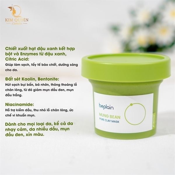 Mặt nạ đất sét Beplain mung bean pore clay 120ml
