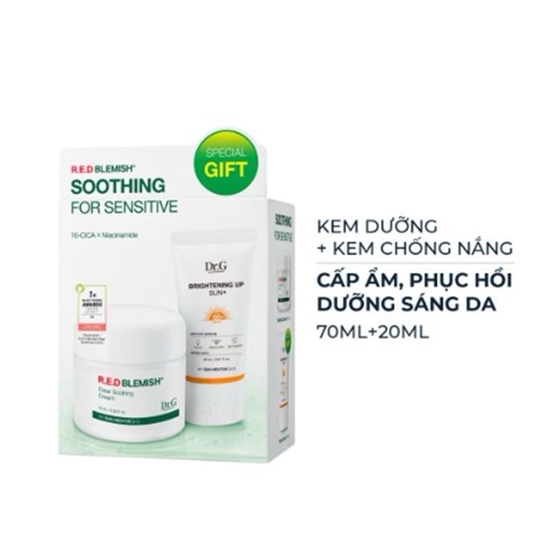 Bộ chăm sóc da Dr.G R.E.D BLEMISH Clear Soothing Cream Bonus Set (bao gồm 1 kem dưỡng 70ml + 1 kem chống nắng 20ml)