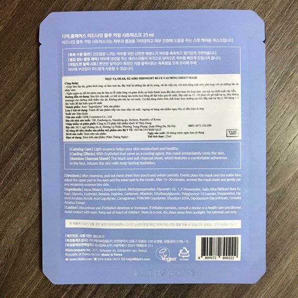 Mặt nạ dưỡng da Klairs Midnight Blue Calming sheet Mask 25ml